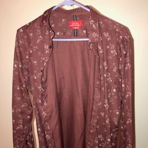 ZARA SLIM FIT FLORAL PRINT BURGUNDY DRESS SHIRT